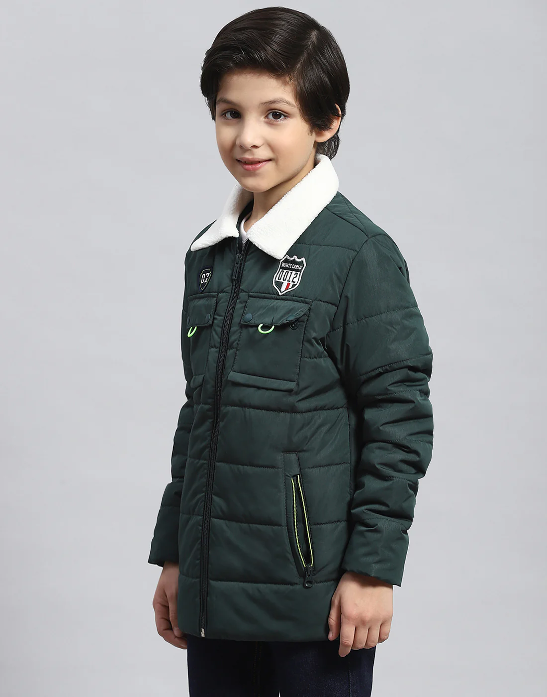 Boys Green Solid Collar Full Sleeve Boys Jacket - Image 3
