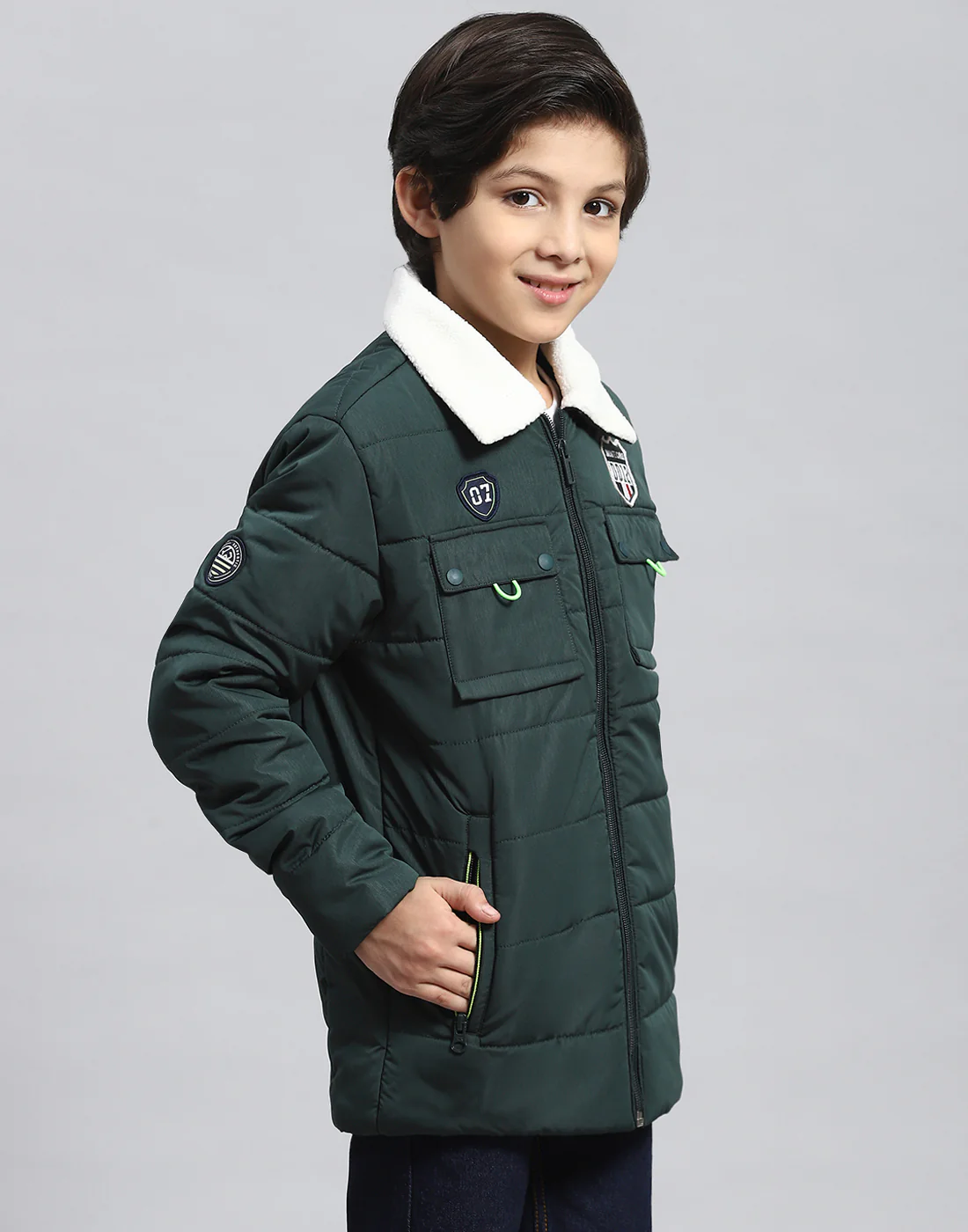 Boys Green Solid Collar Full Sleeve Boys Jacket - Image 4