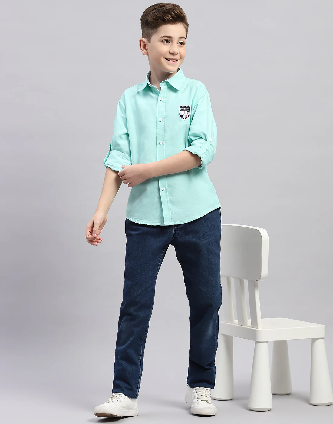 Boys Green Solid Collar Full Sleeve Shirt - Image 2