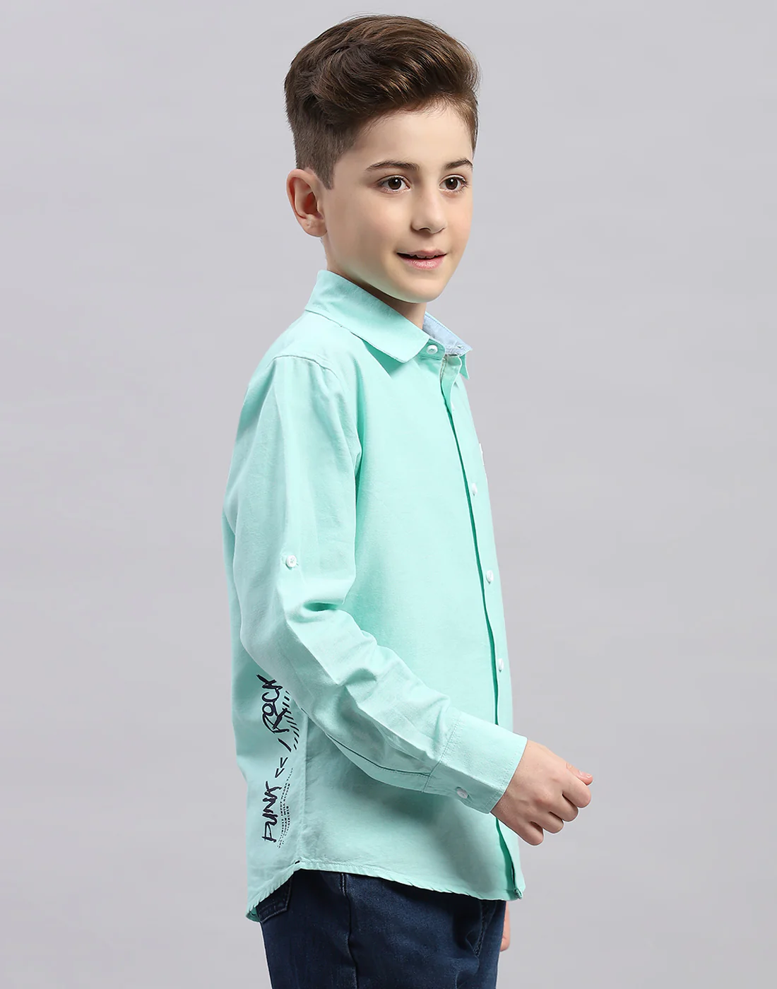 Boys Green Solid Collar Full Sleeve Shirt - Image 4