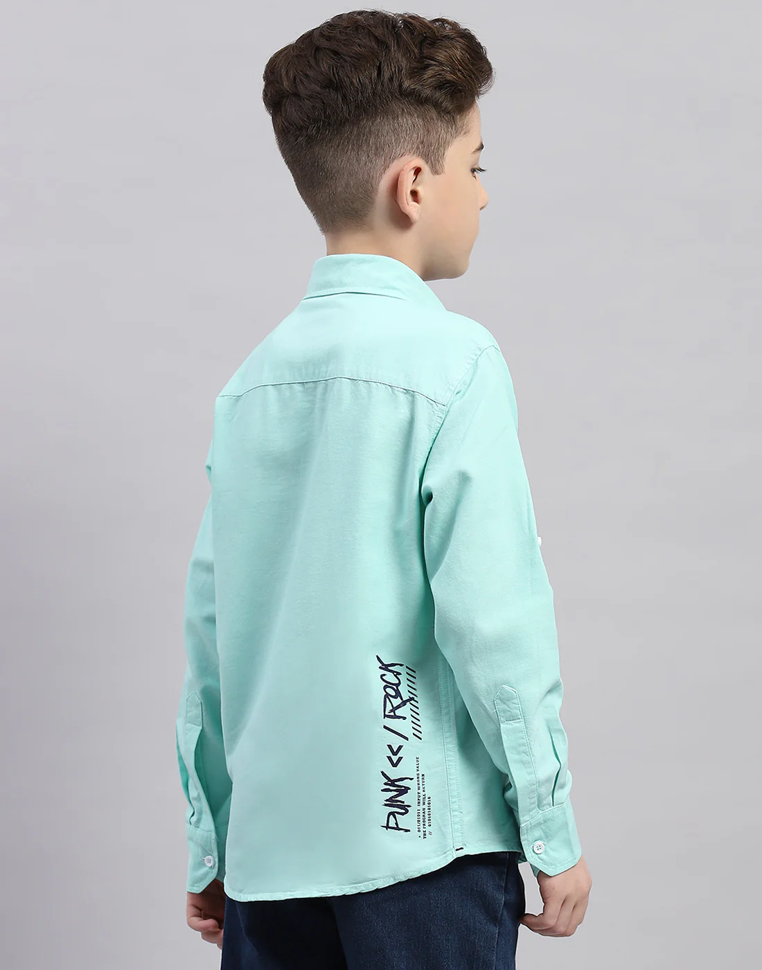 Boys Green Solid Collar Full Sleeve Shirt - Image 5