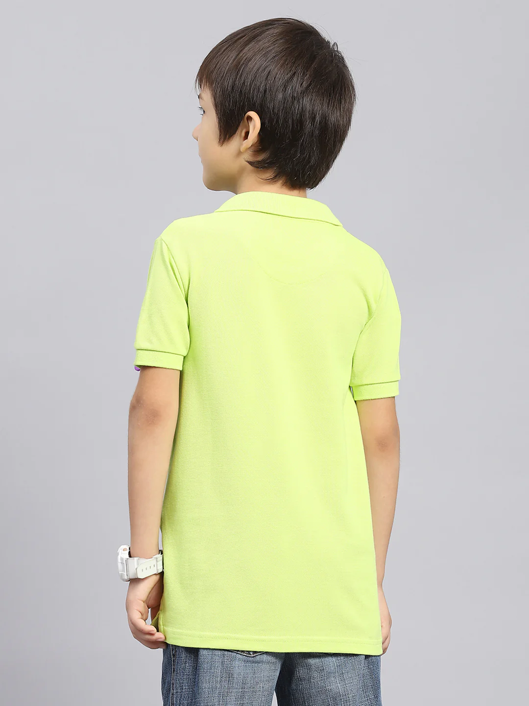 Boys Green Solid Collar Half Sleeve T-Shirt - Image 5