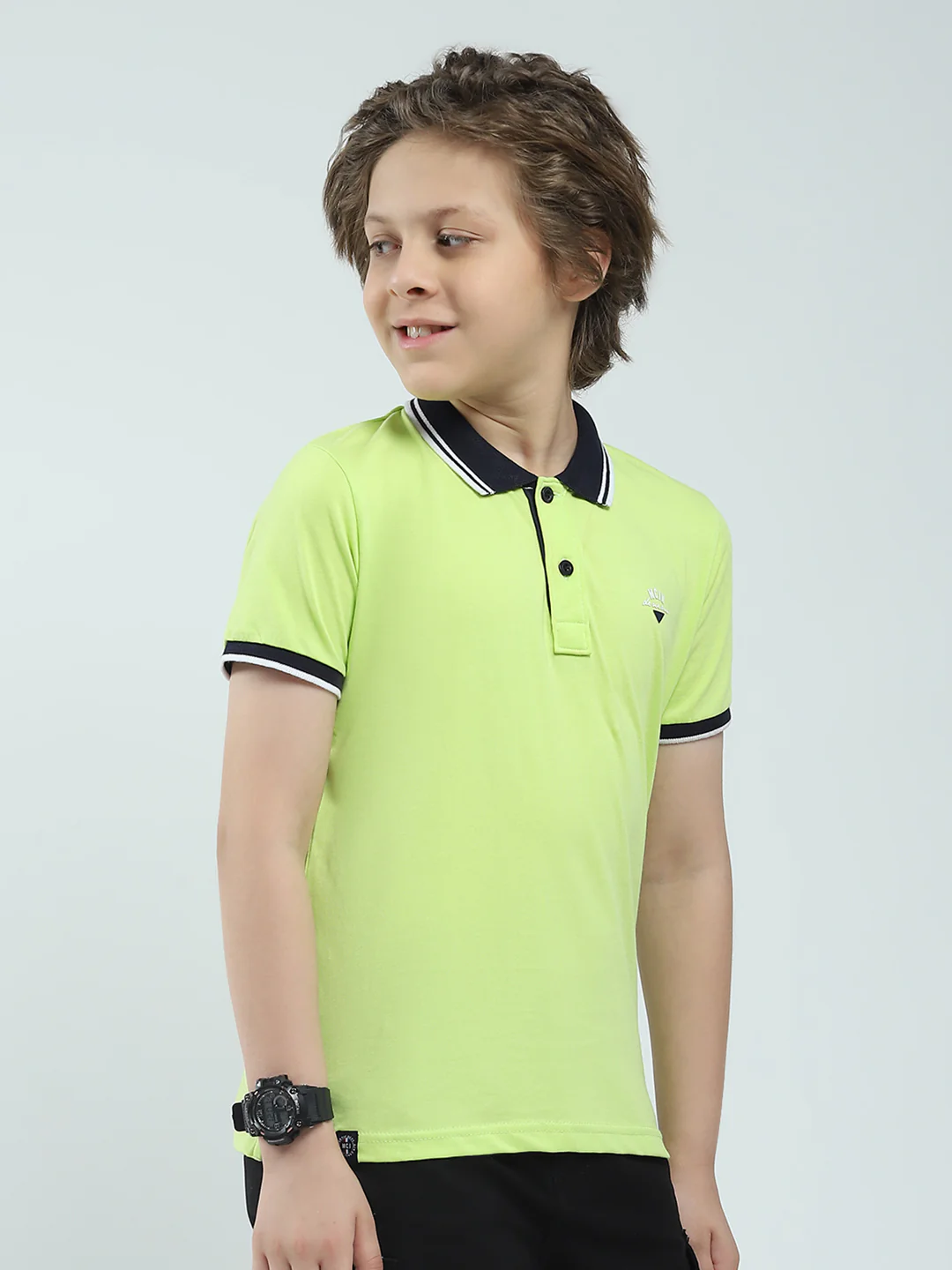 Boys Green Solid Collar Half Sleeve T-Shirt - Image 4