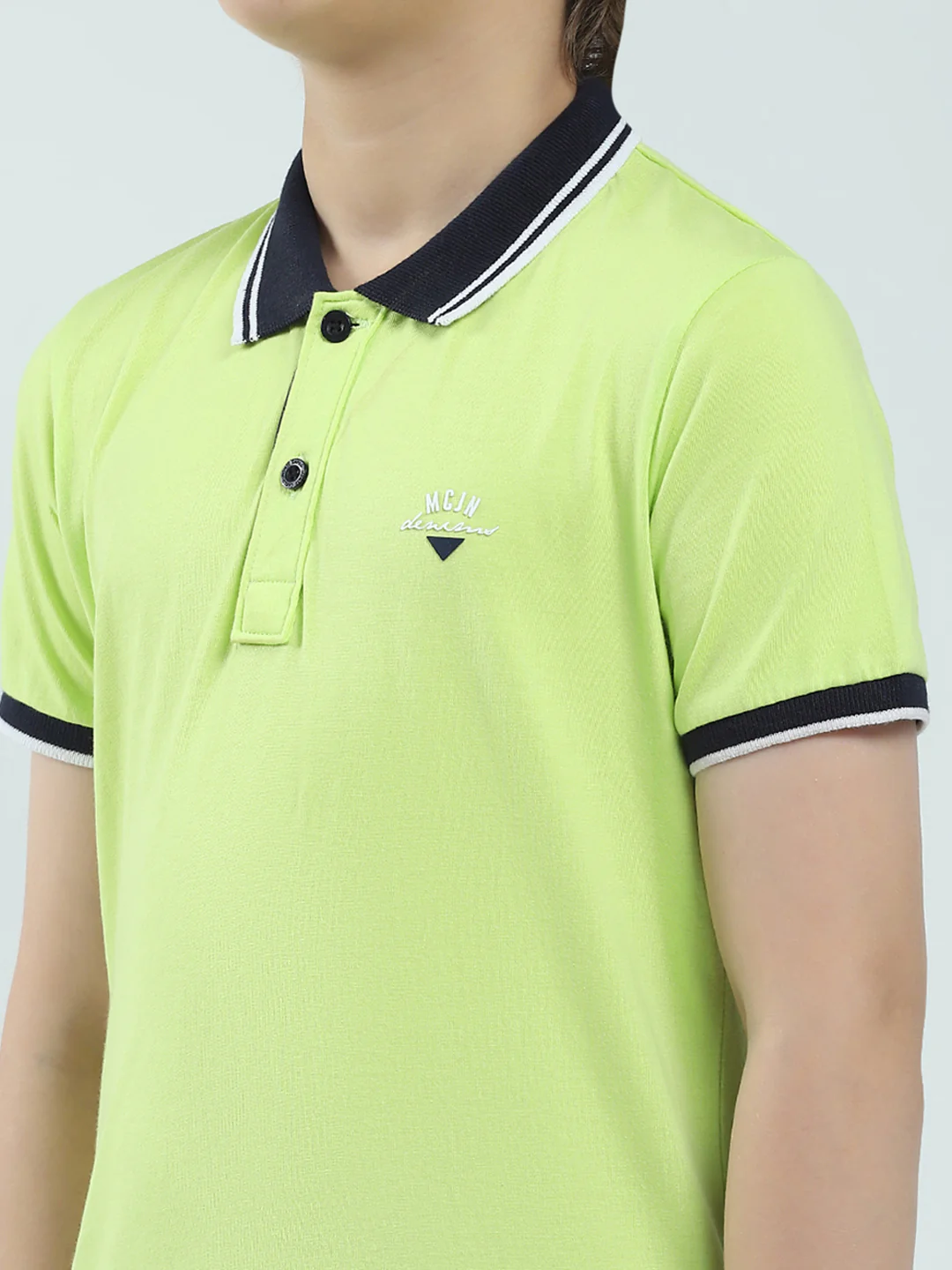Boys Green Solid Collar Half Sleeve T-Shirt - Image 6