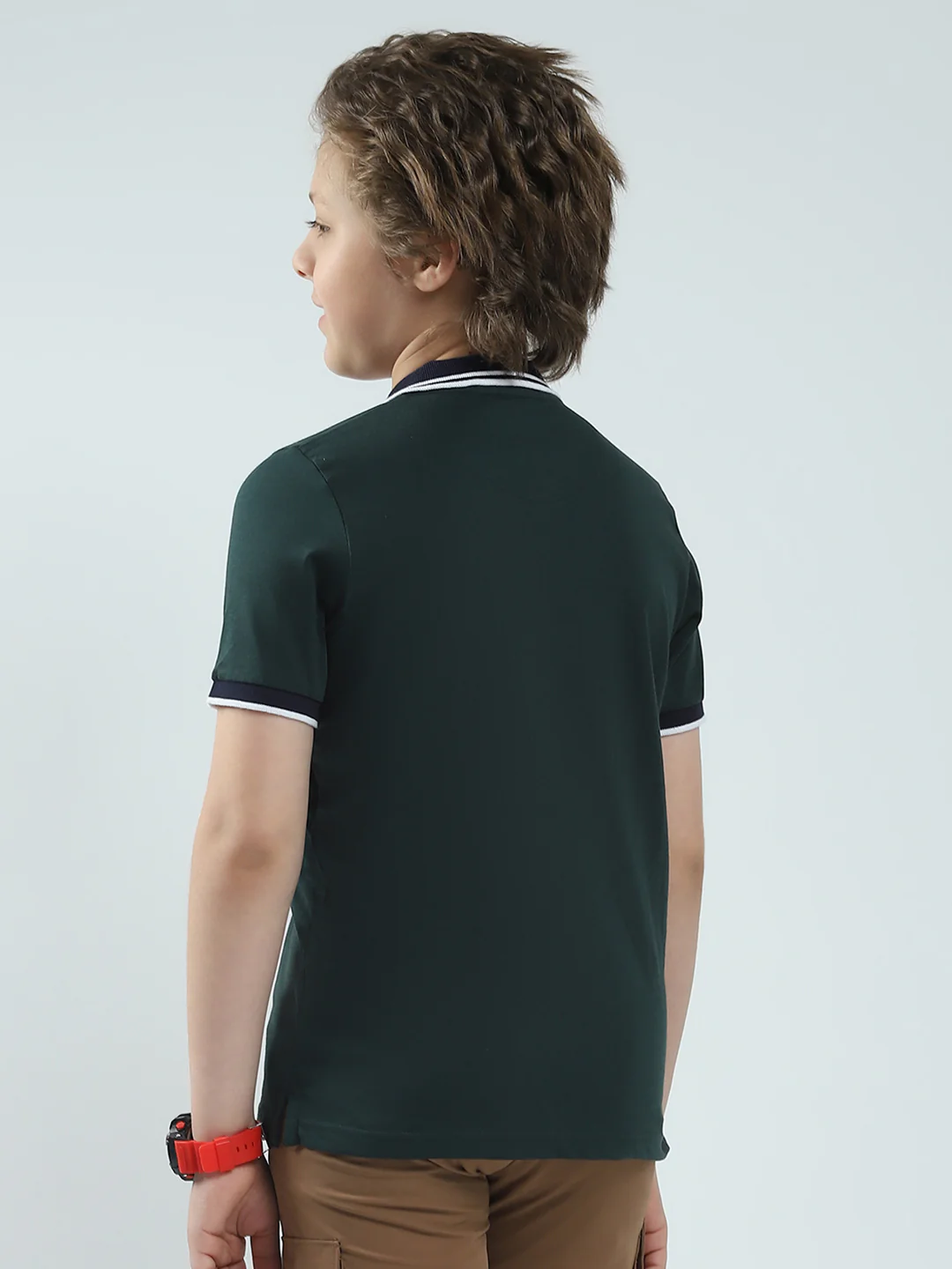 Boys Green Solid Collar Half Sleeve T-Shirt - Image 5