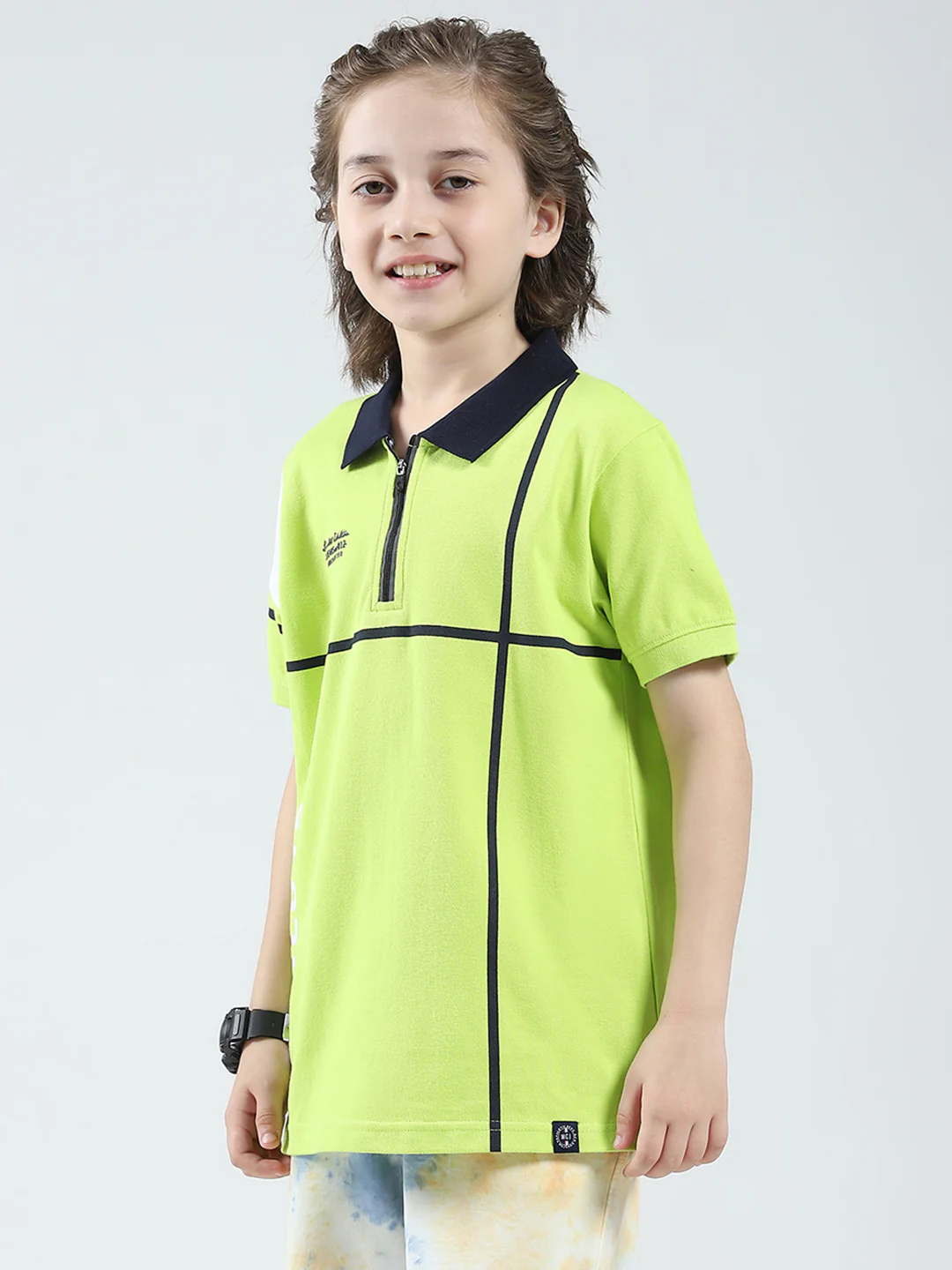 Boys Green Solid Collar Half Sleeve T-Shirt - Image 3