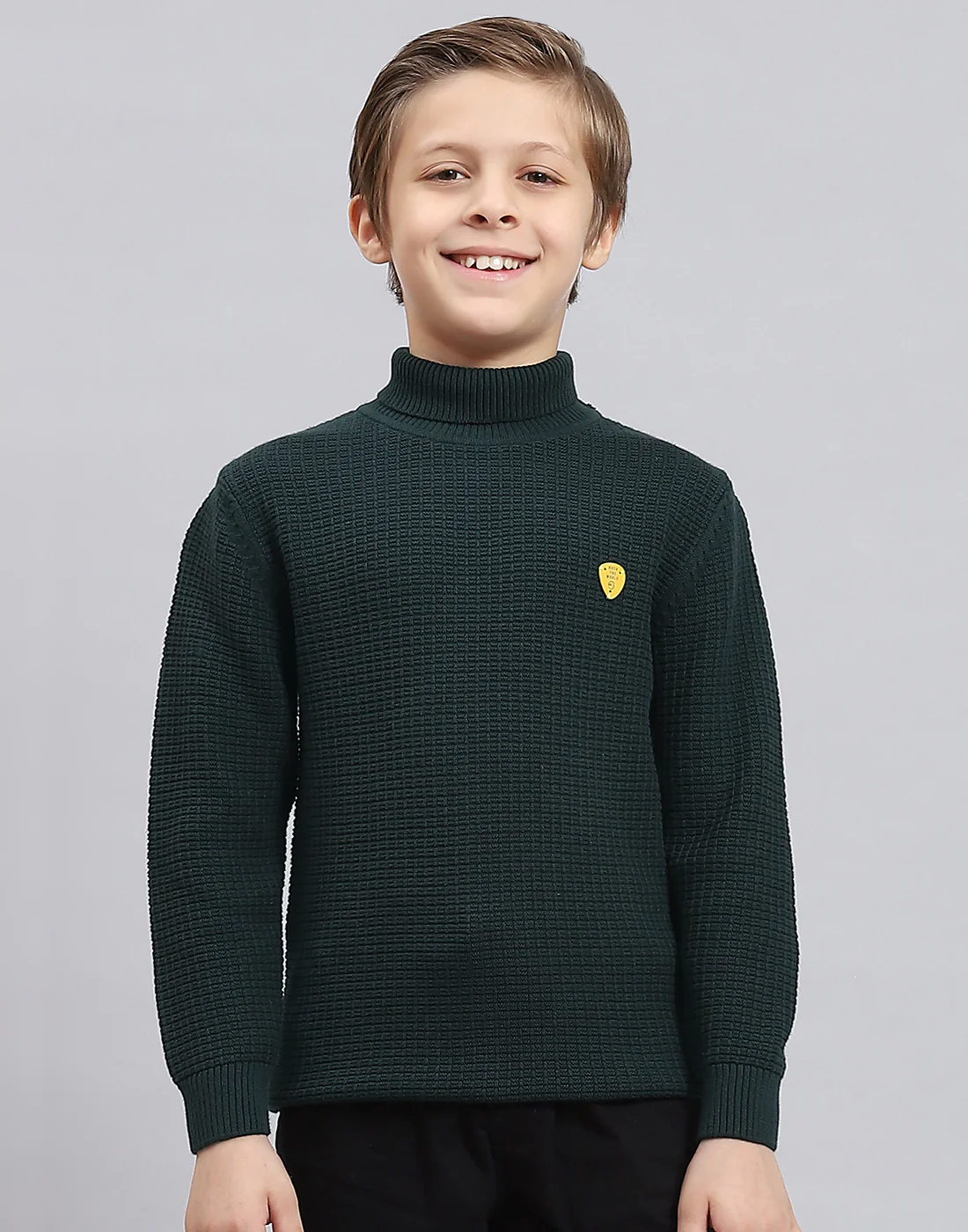 Boys Green Solid H Neck Full Sleeve Sweater - Image 2