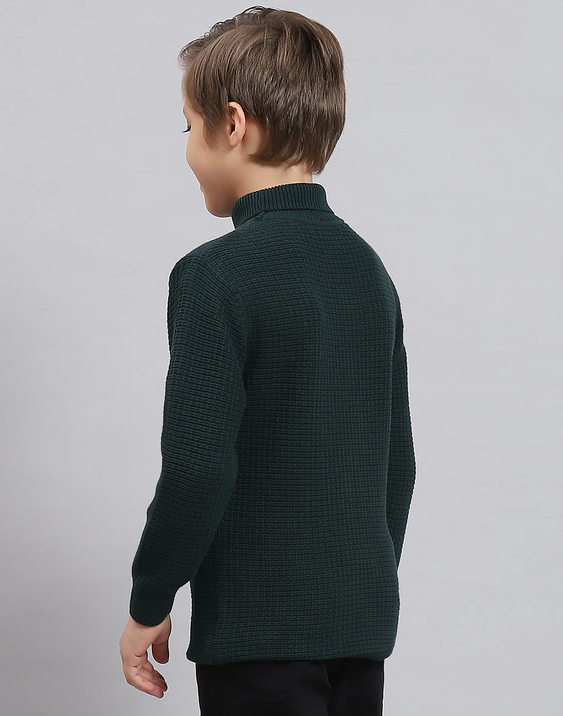 Boys Green Solid H Neck Full Sleeve Sweater - Image 6