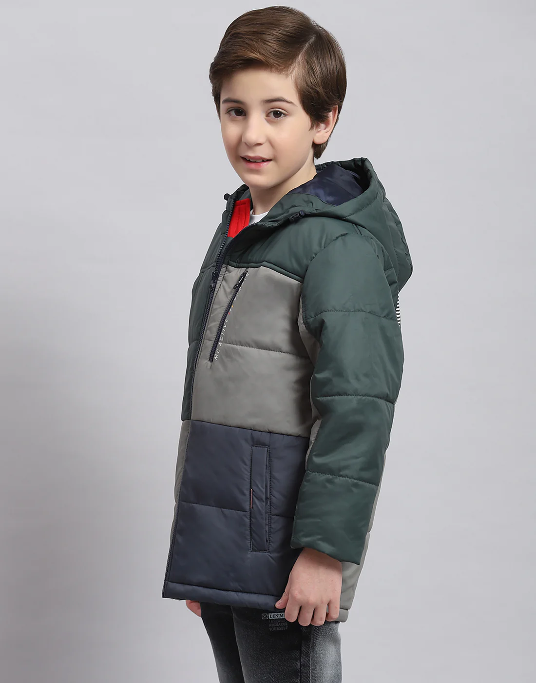 Boys Green Solid Hooded Full Sleeve Boys Jacket - Image 3