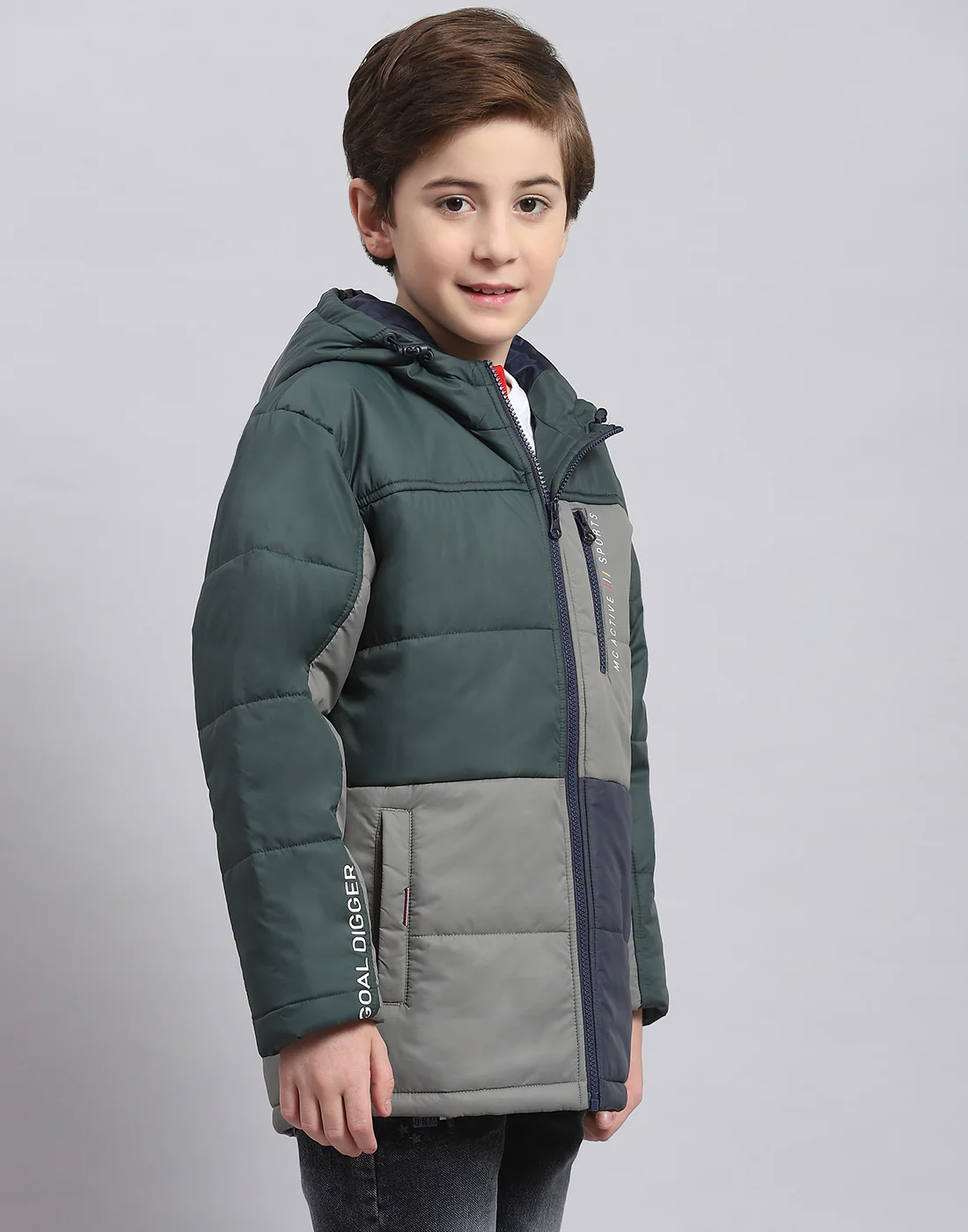 Boys Green Solid Hooded Full Sleeve Boys Jacket - Image 4