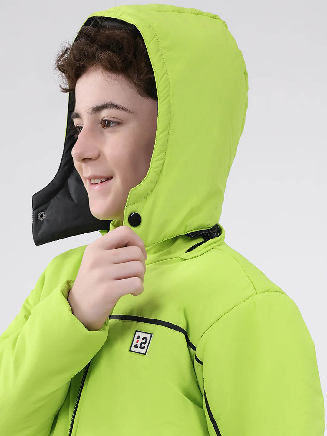 Boys Green Solid Hooded Full Sleeve Jacket - Image 7