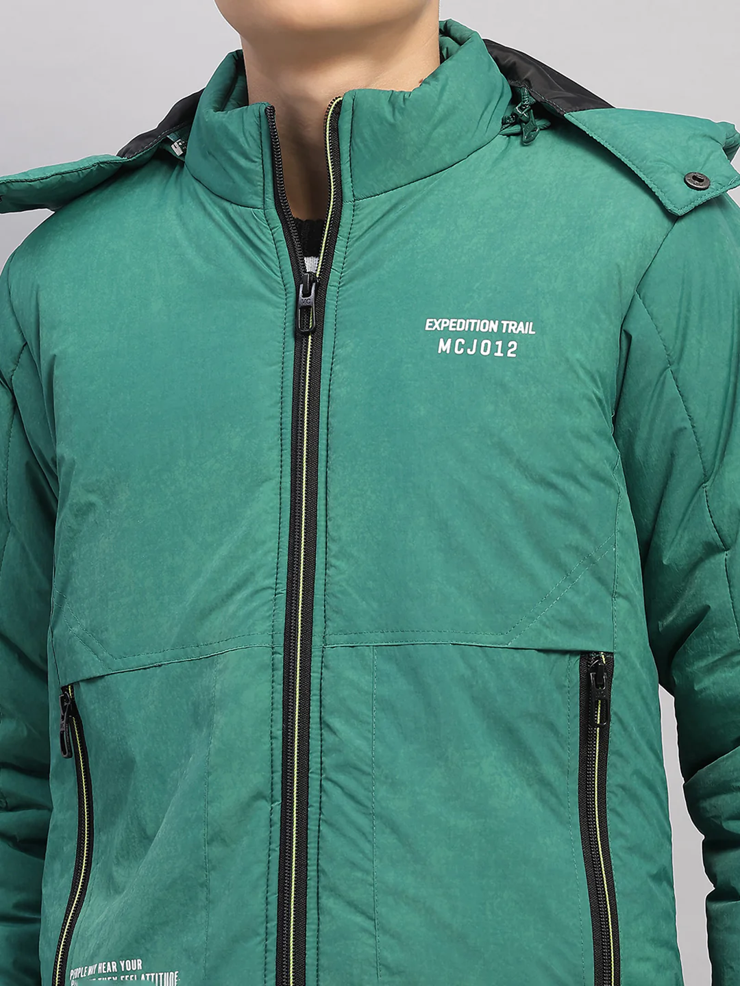 Boys Green Solid Hooded Full Sleeve Jacket - Image 7