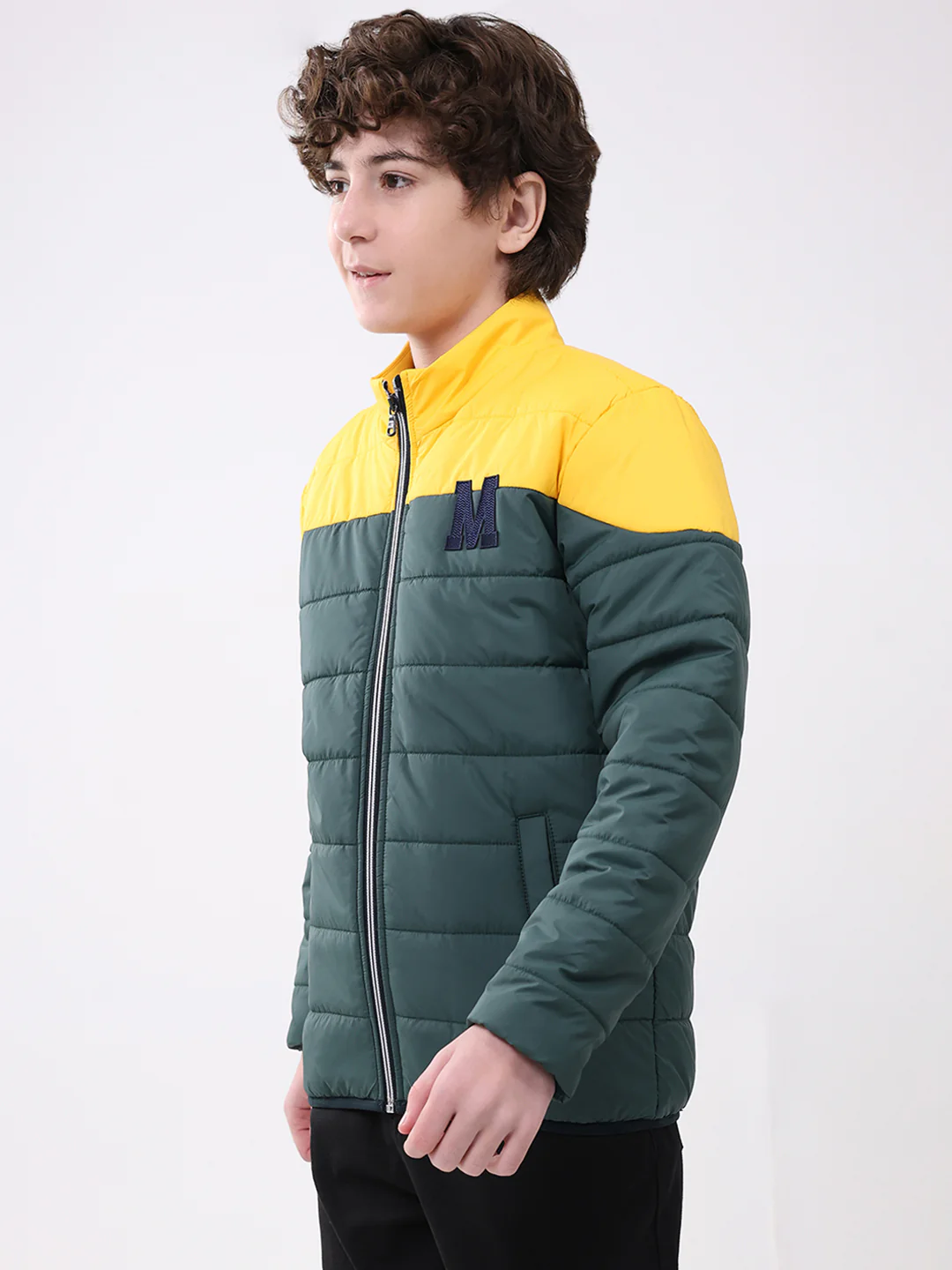 Boys Green Solid Mock Neck Full Sleeve Boys Jacket - Image 3