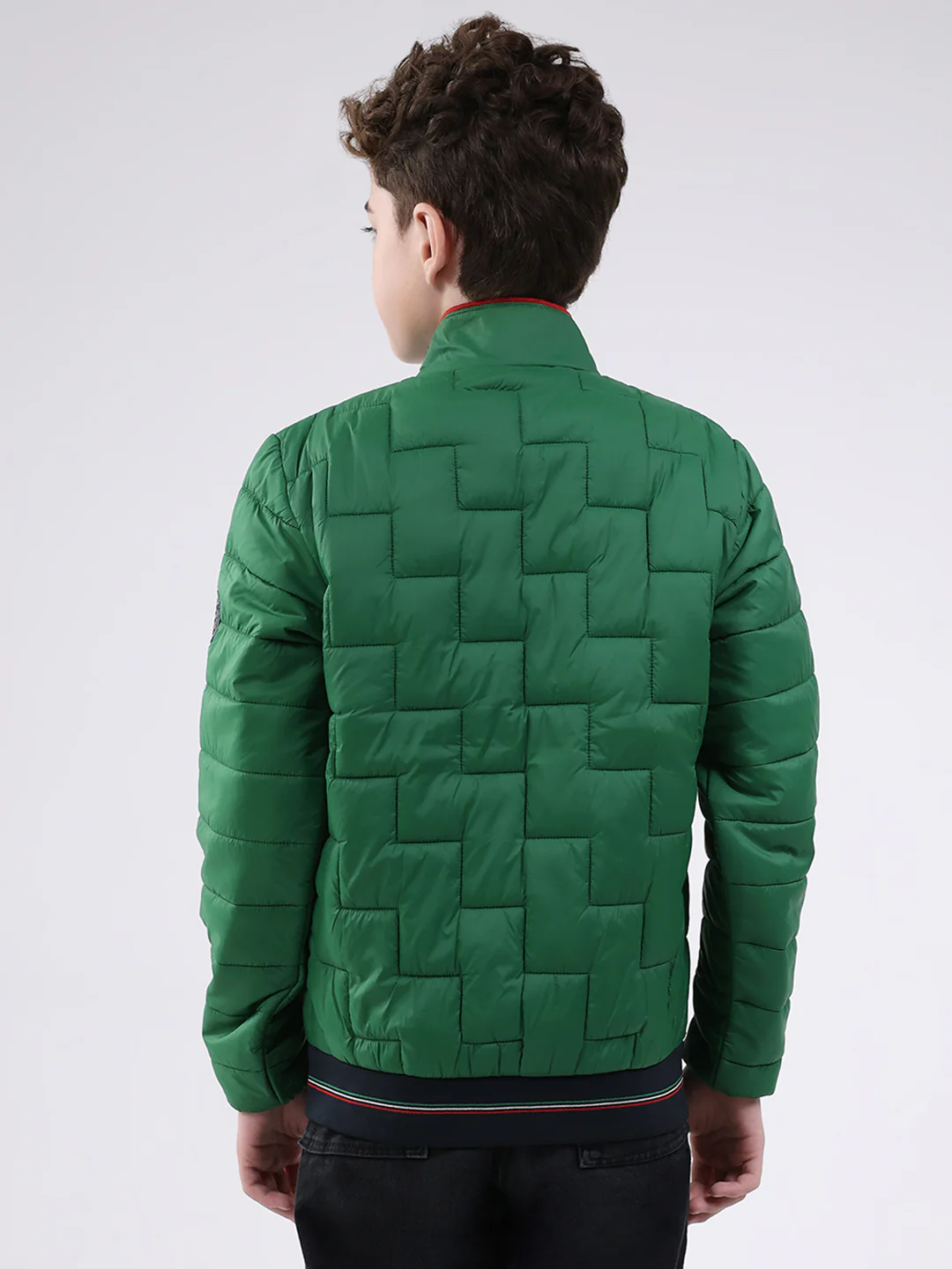 Boys Green Solid Mock Neck Full Sleeve Jacket - Image 5