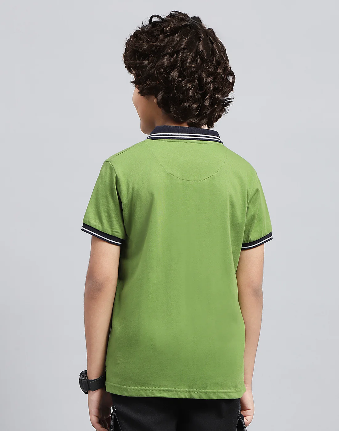 Boys Green Solid Polo Collar Half Sleeve T-Shirt - Image 5
