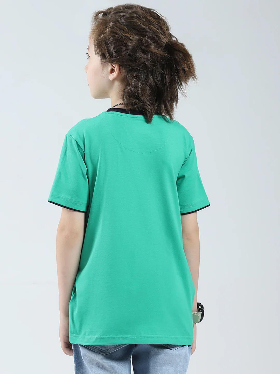 Boys Green Solid Round Neck Half Sleeve T-Shirt - Image 5