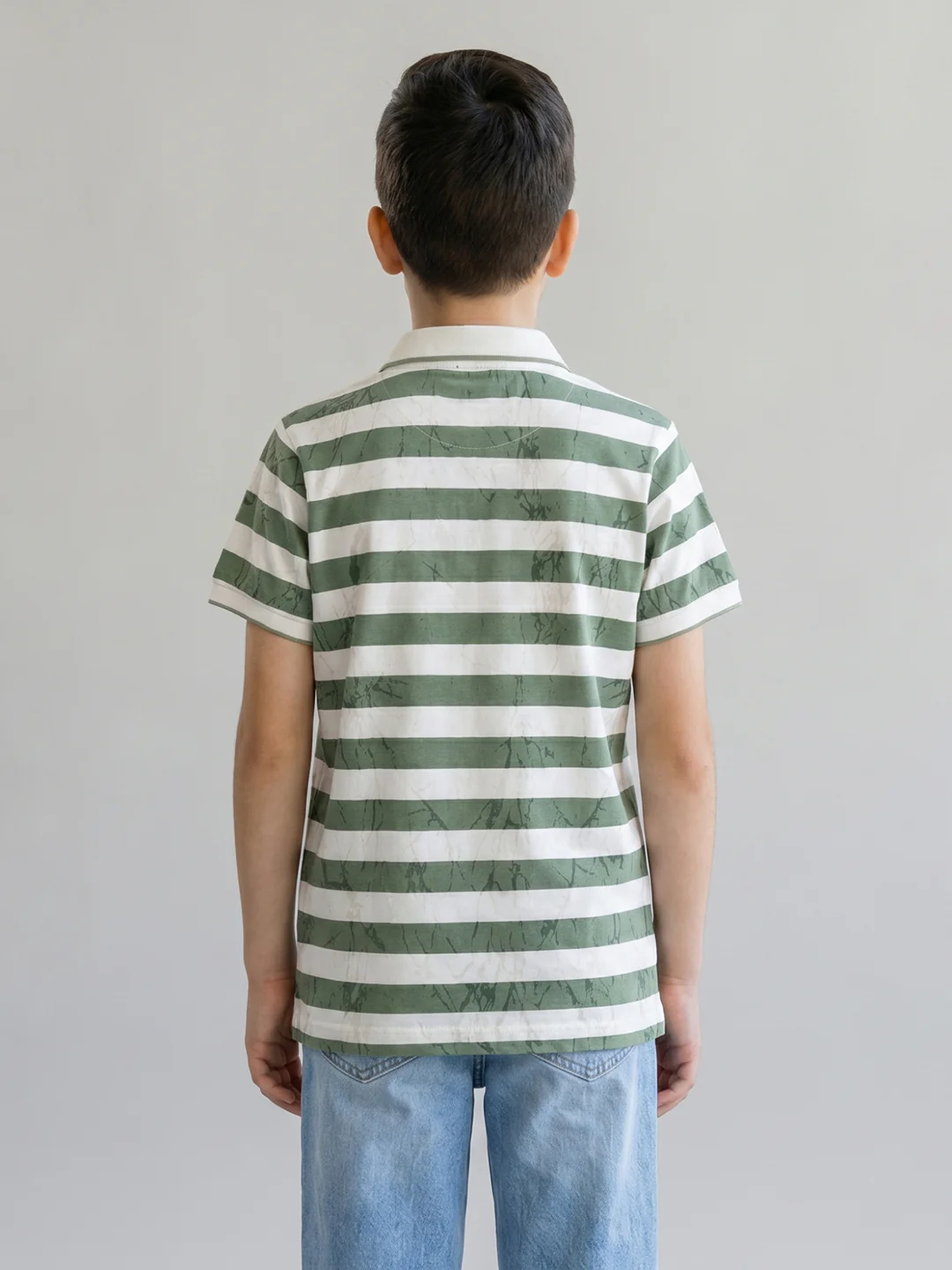 Boys Green Stripe Collar Half Sleeve T-Shirt - Image 4