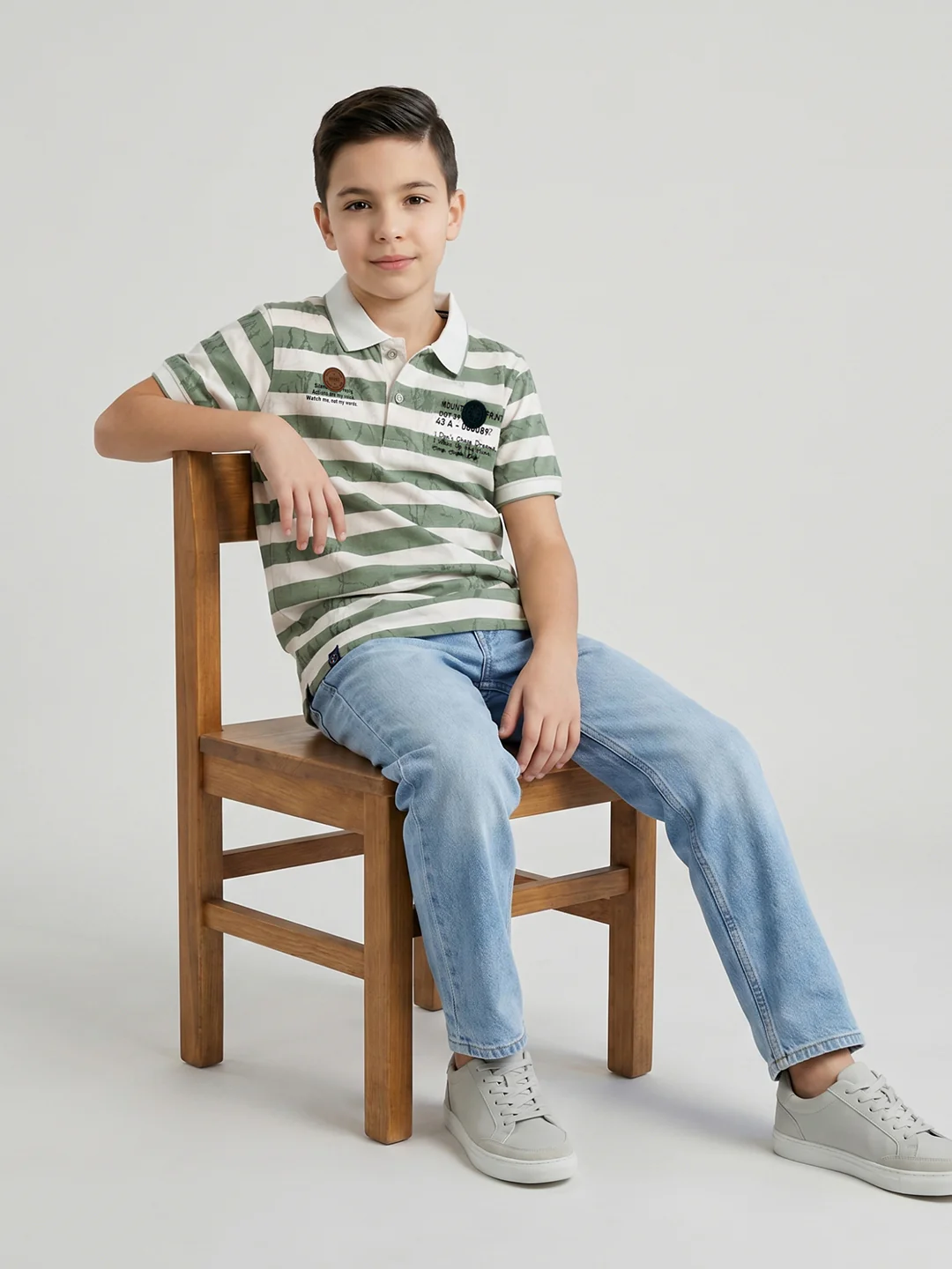 Boys Green Stripe Collar Half Sleeve T-Shirt - Image 5