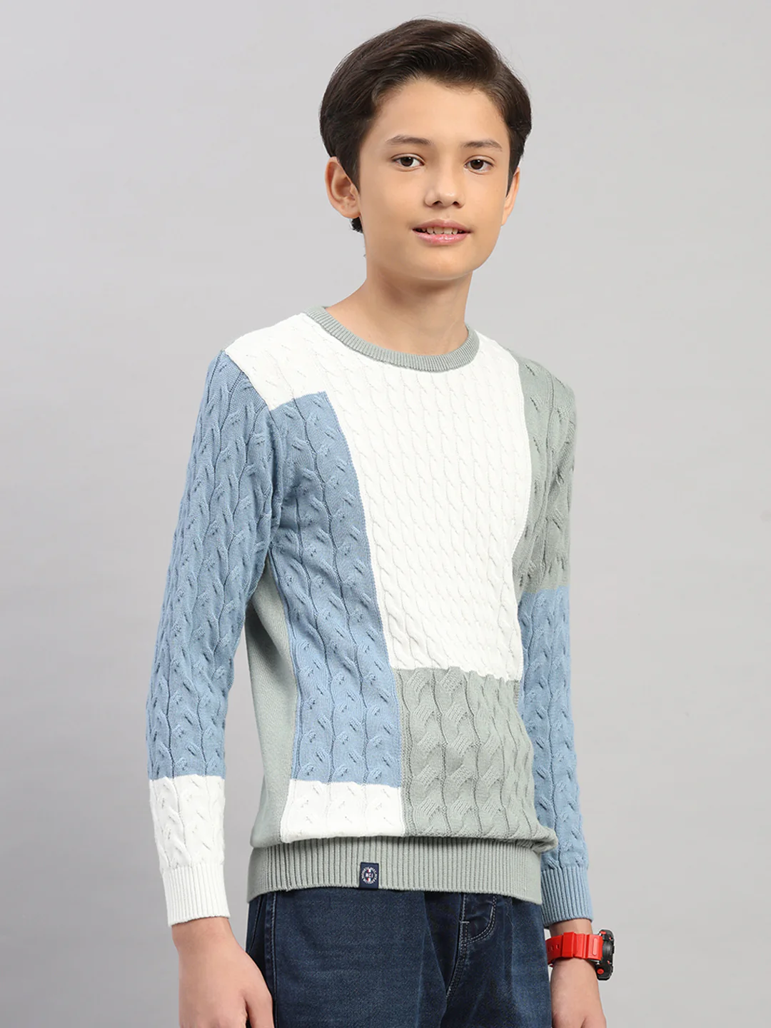 Boys Green Stripe Round Neck Full Sleeve Pullover - Image 4