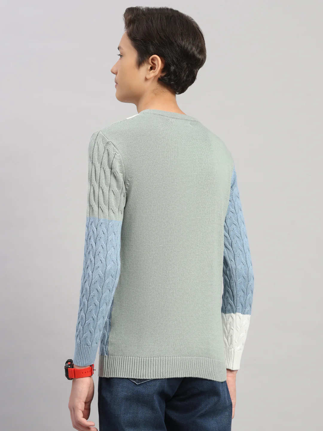 Boys Green Stripe Round Neck Full Sleeve Pullover - Image 5