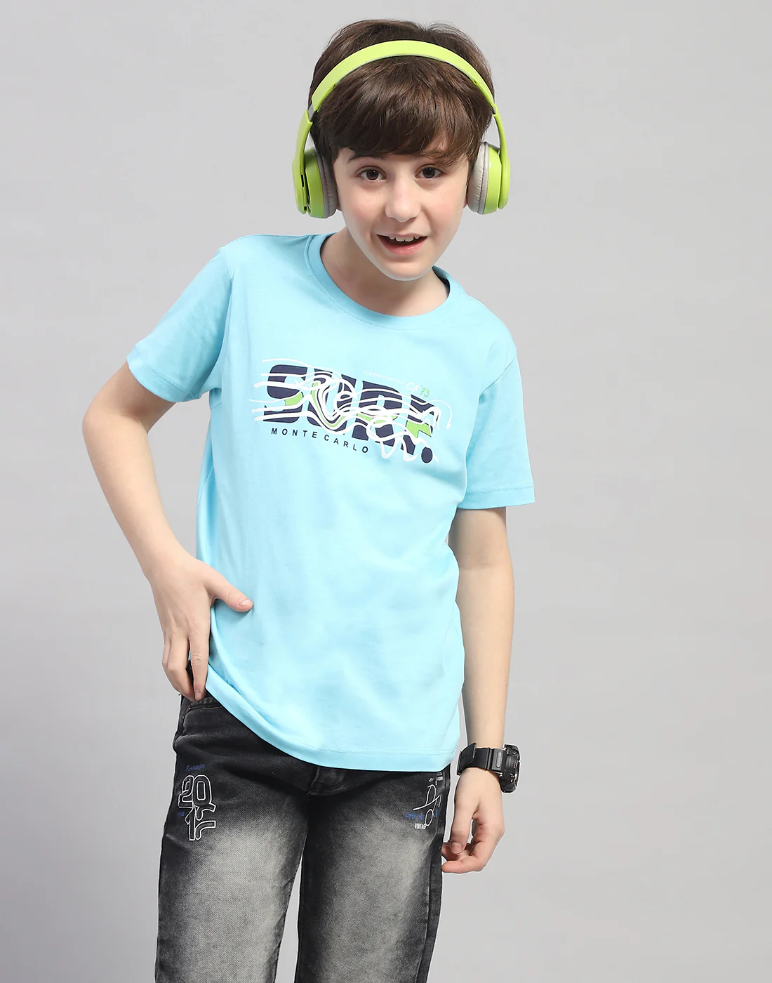 Boys Green & Turquoise Blue Printed Round Neck Half Sleeve T-Shirt (Pack of 2) - Image 7