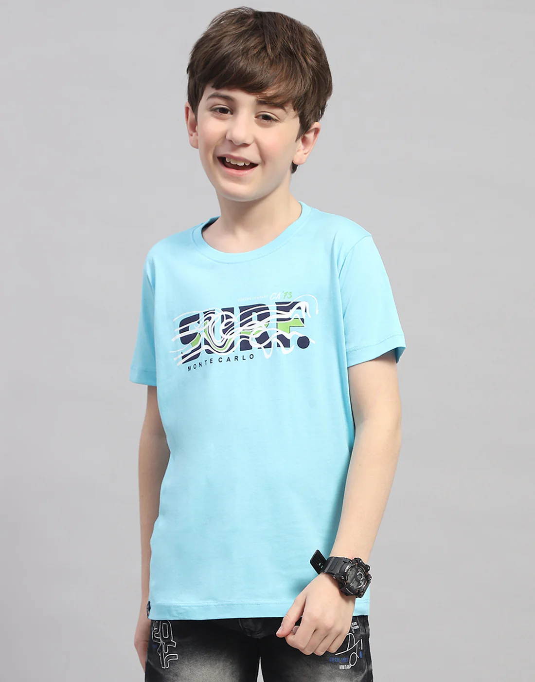 Boys Green & Turquoise Blue Printed Round Neck Half Sleeve T-Shirt (Pack of 2) - Image 8