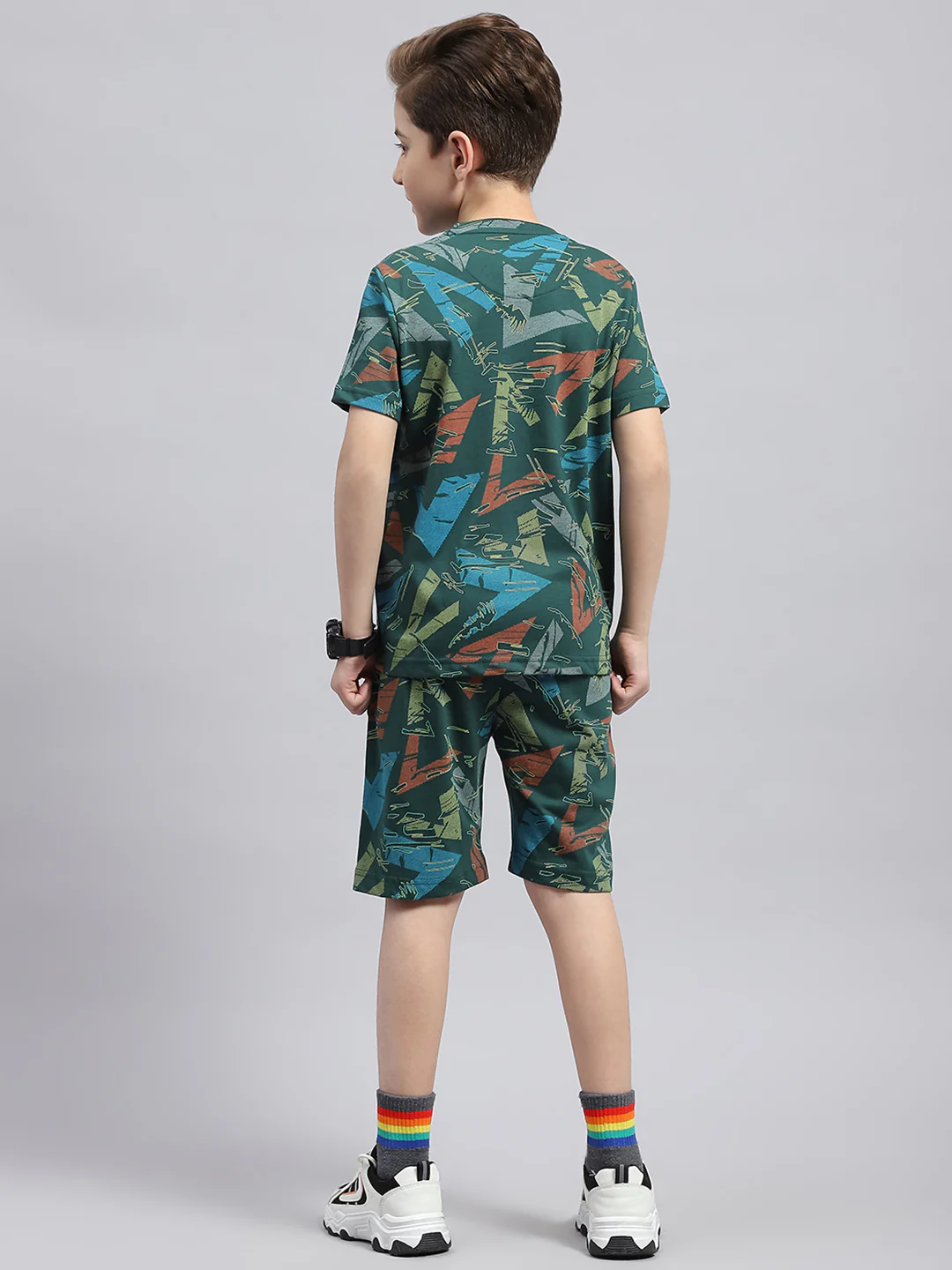 Boys Blue Printed Round Neck Half Sleeve Bermuda Set - Image 5
