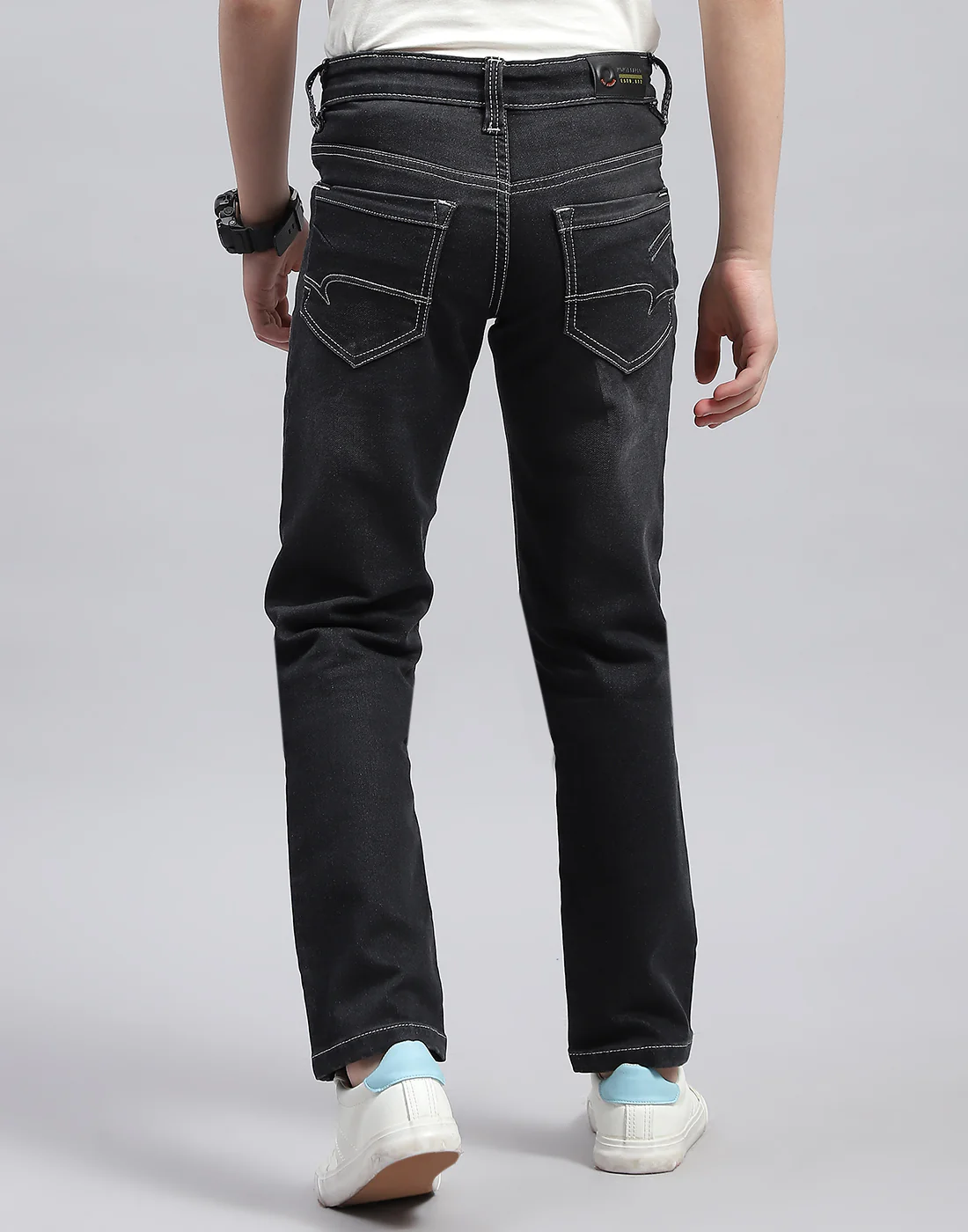 Boys Grey Black Solid Slim Fit Denim - Image 5