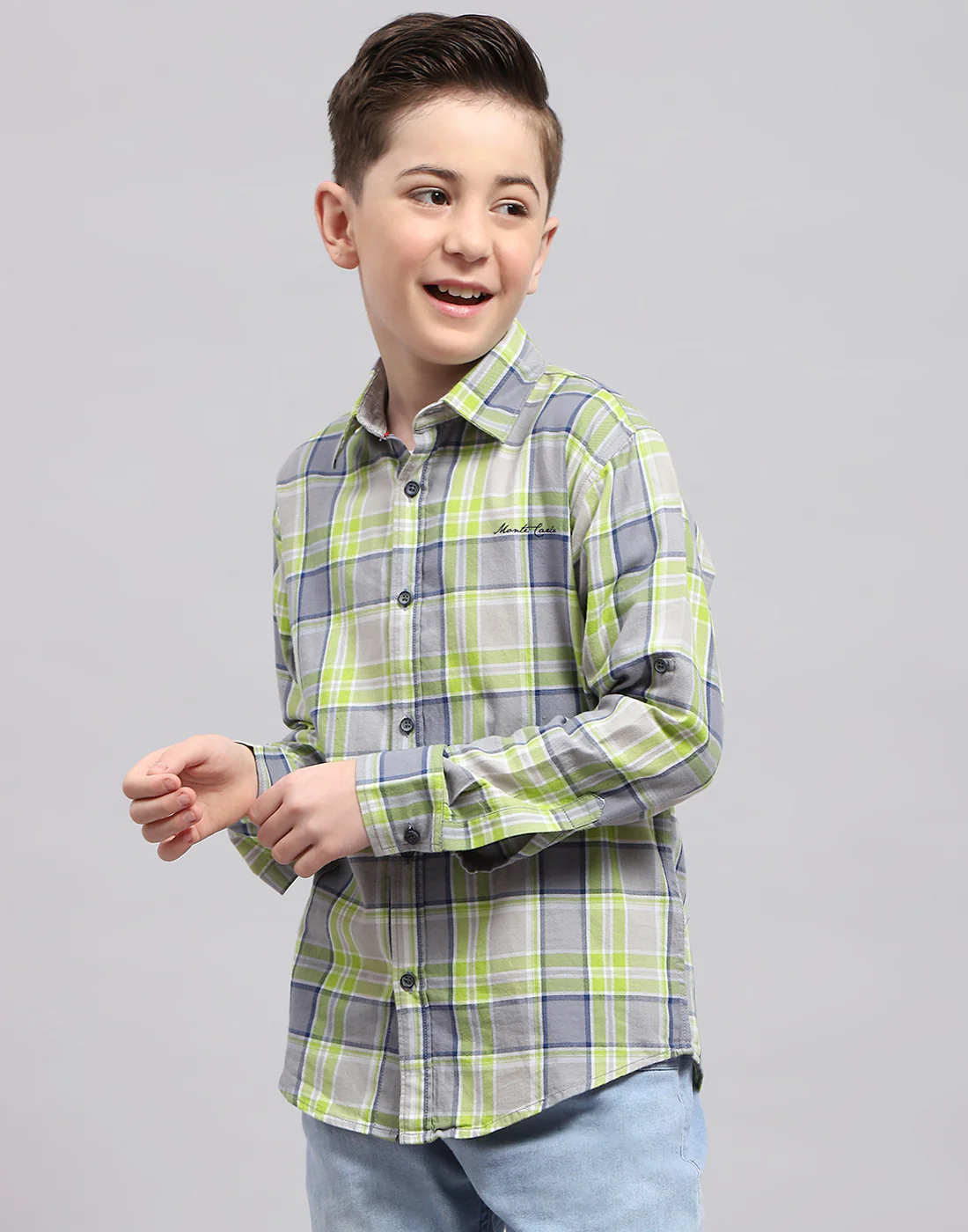 Boys Grey Check Collar Full Sleeve Shirt - Image 3