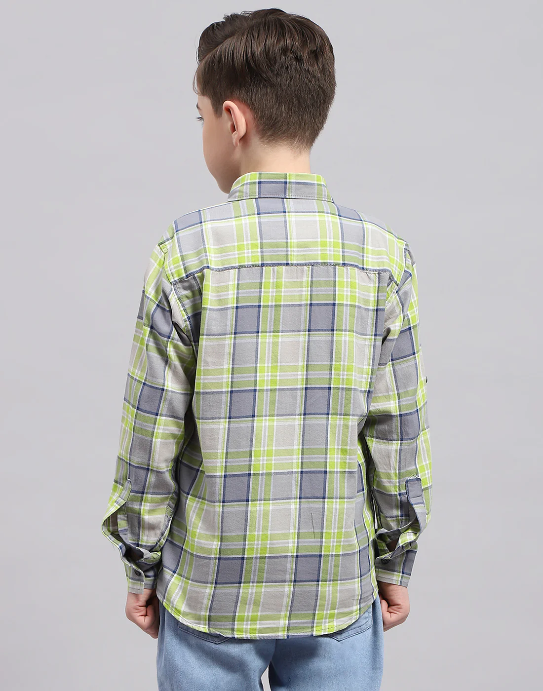 Boys Grey Check Collar Full Sleeve Shirt - Image 5