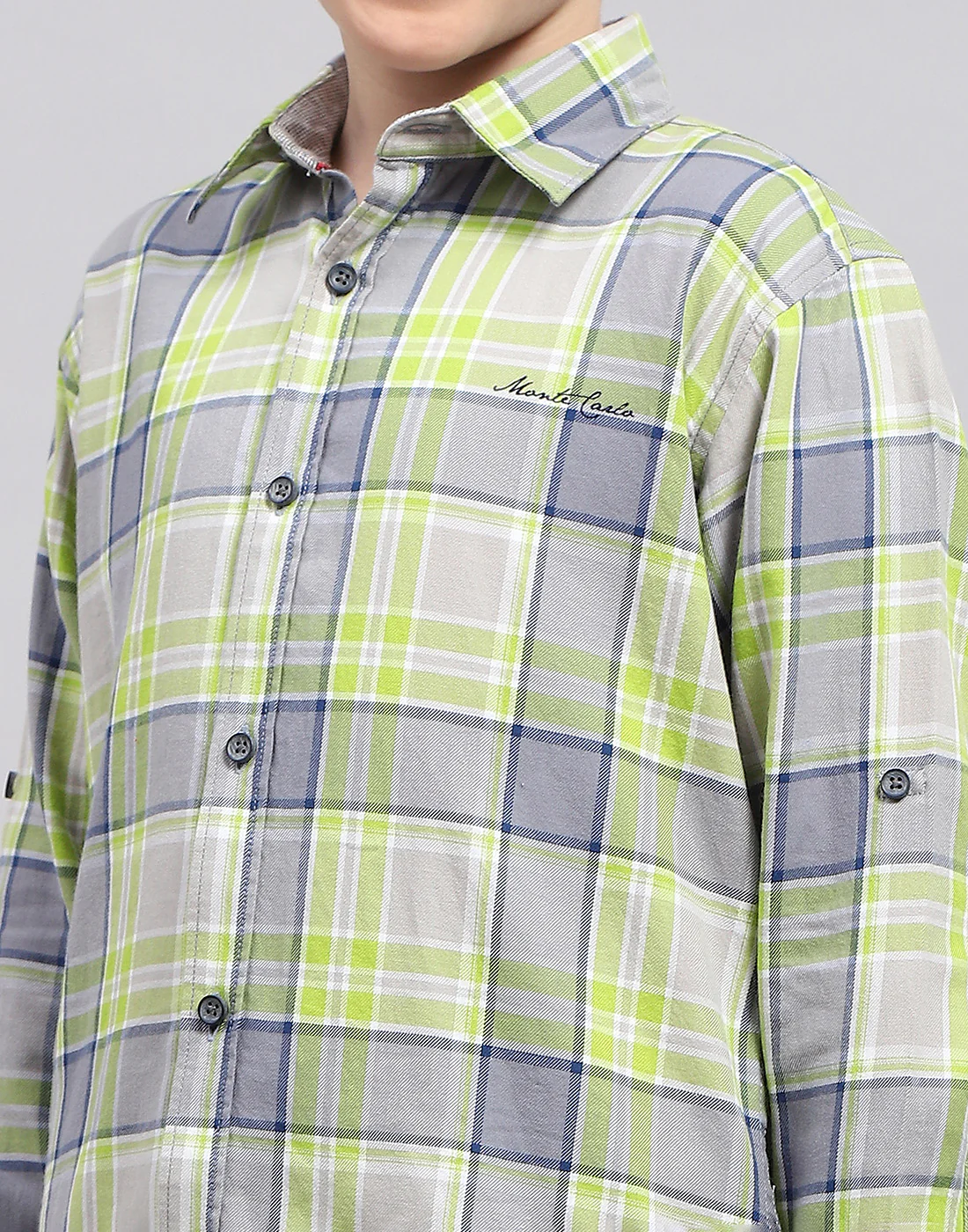 Boys Grey Check Collar Full Sleeve Shirt - Image 7