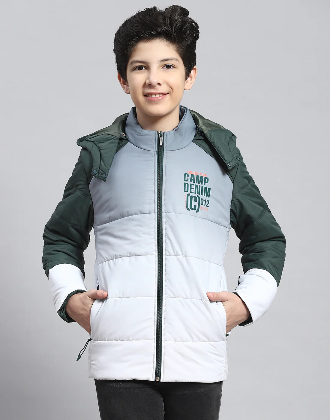 Boys Grey Colourblocked Hooded Full Sleeve Boys Jacket - Image 2