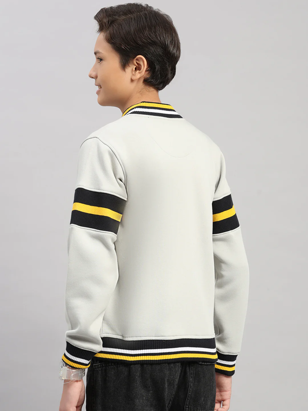 Boys Grey Embroidered Round Neck Full Sleeve Sweatshirt - Image 5