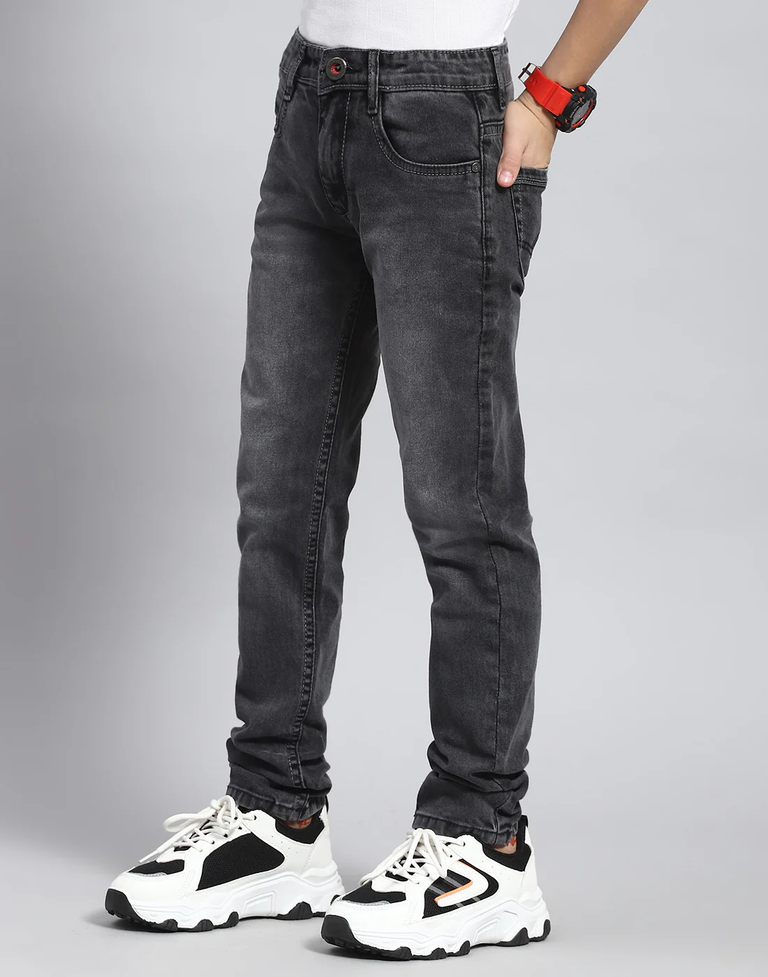 Boys Grey Light Wash Slim Fit Denim - Image 3