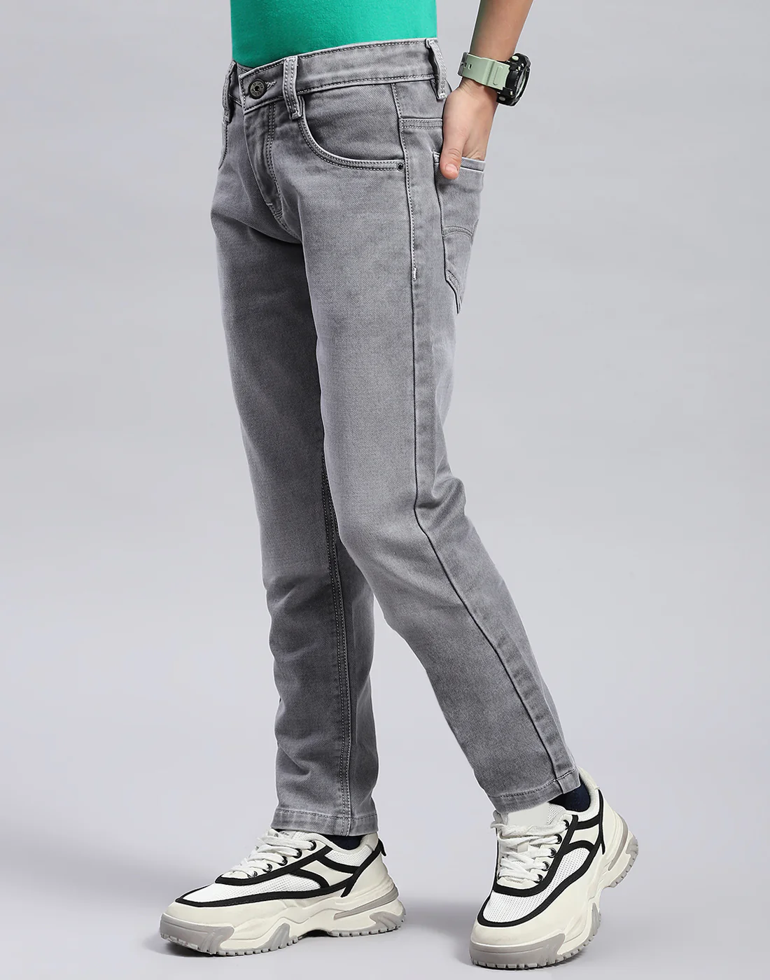 Boys Grey Light Wash Slim Fit Denim - Image 3