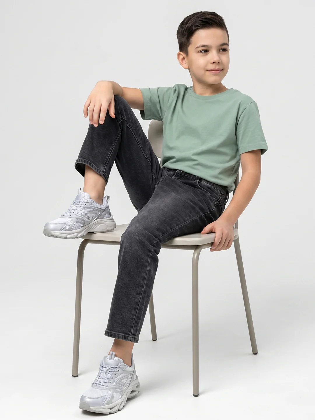 Boys Grey Light Wash Straight Fit Denim - Image 5