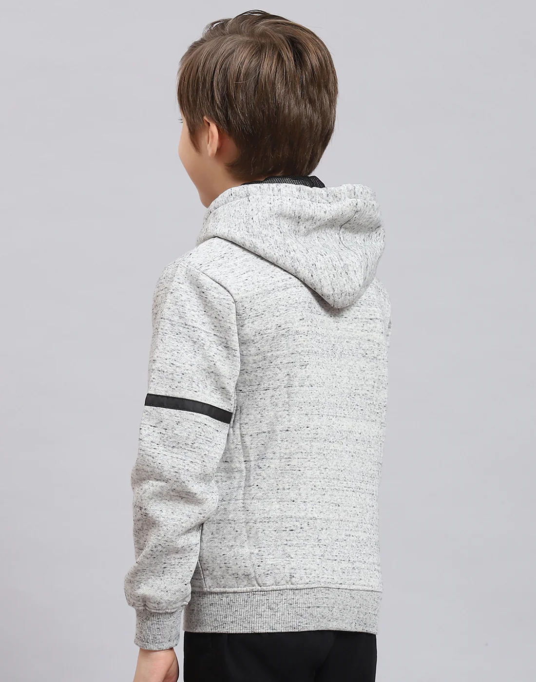 Boys Grey Melange Printed Hooded Full Sleeve Sweatshirt - Image 6