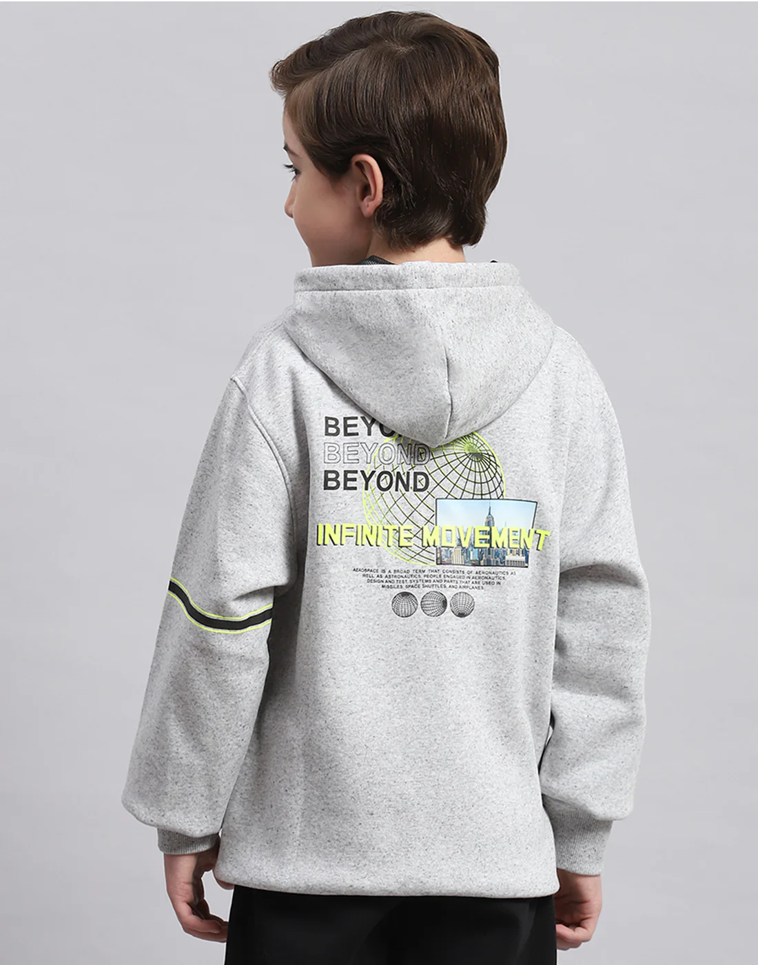 Boys Grey Melange Printed Hooded Full Sleeve Sweatshirt - Image 5