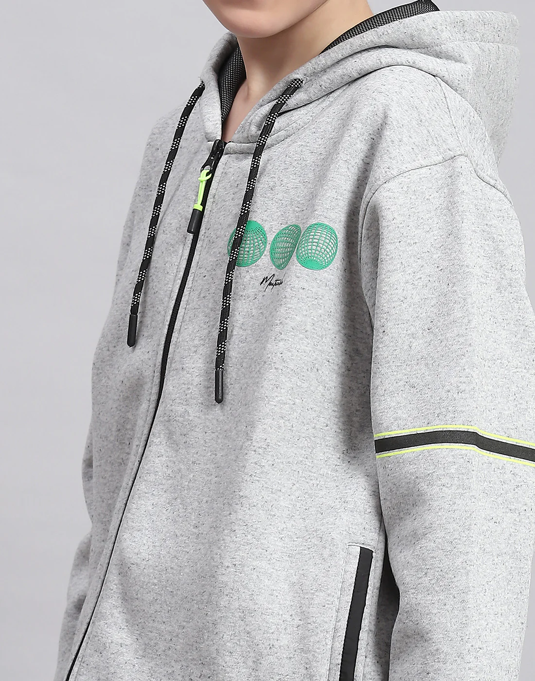 Boys Grey Melange Printed Hooded Full Sleeve Sweatshirt - Image 6