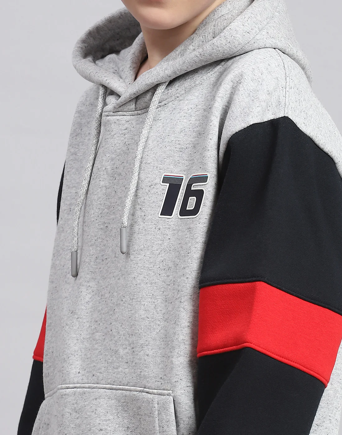 Boys Grey Melange Printed Hooded Full Sleeve Tracksuit - Image 6