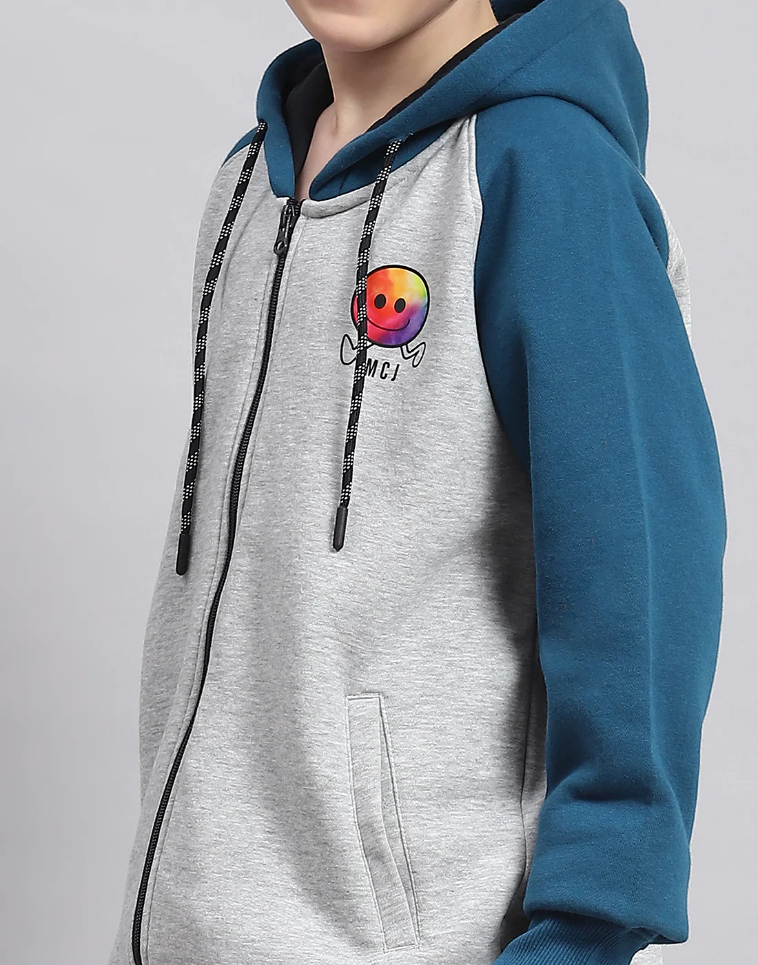 Boys Grey Melange Printed Hooded Full Sleeve Tracksuit - Image 6