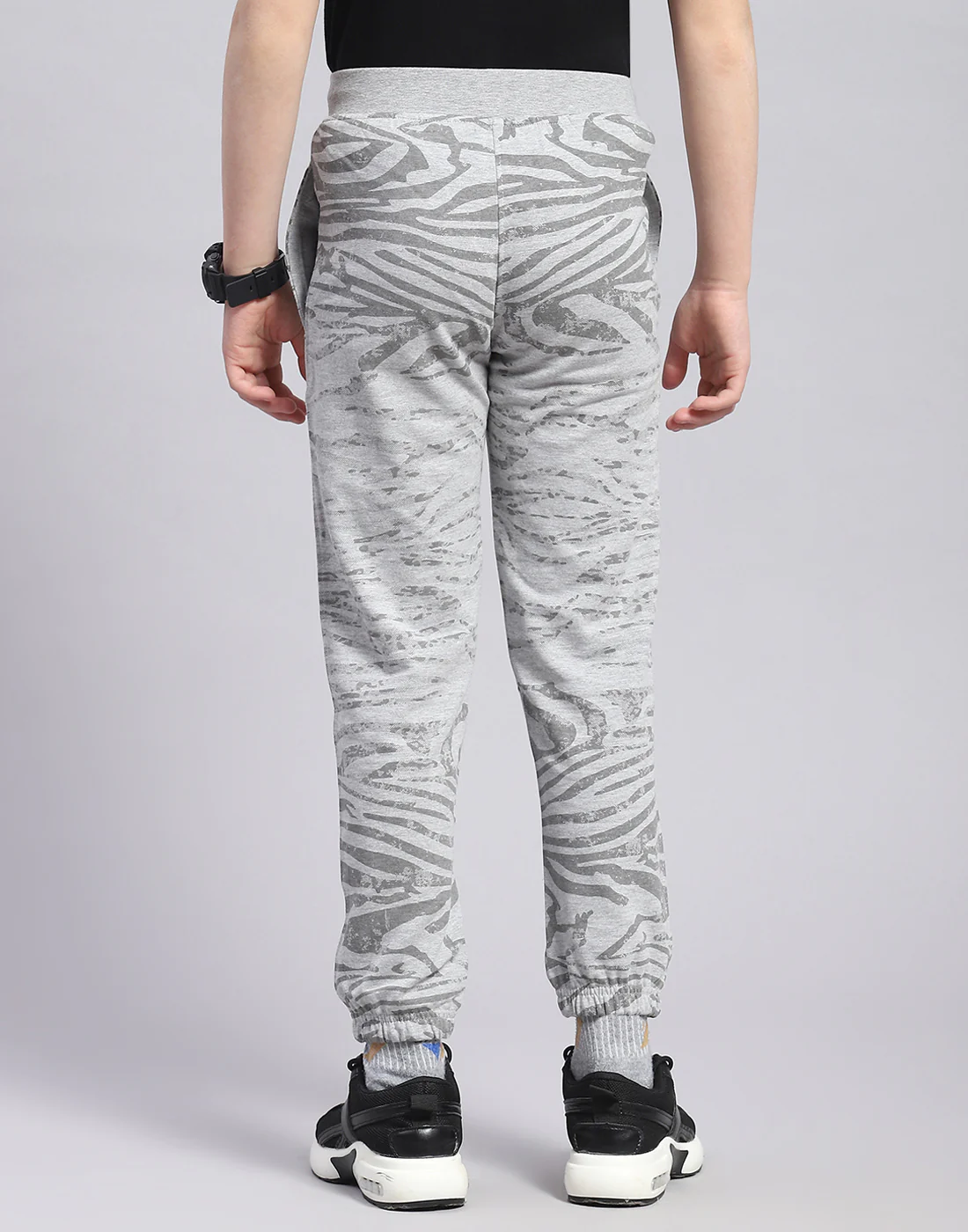 Boys Grey Melange Printed Regular Fit Lower - Image 5
