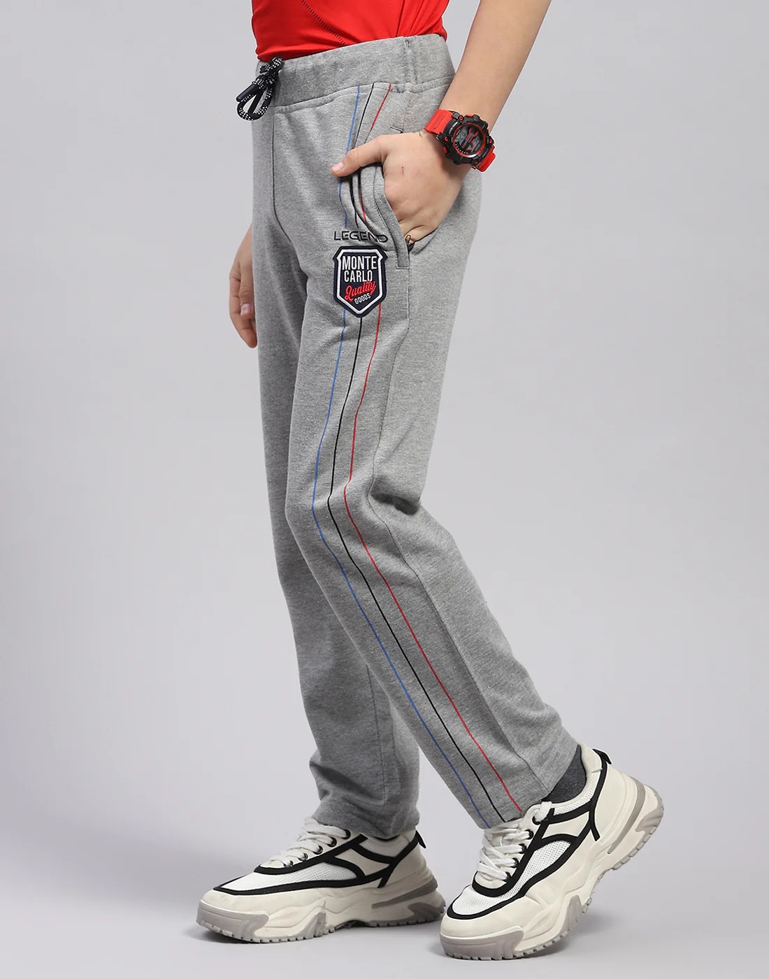 Boys Grey Melange Printed Regular Fit Lower - Image 3