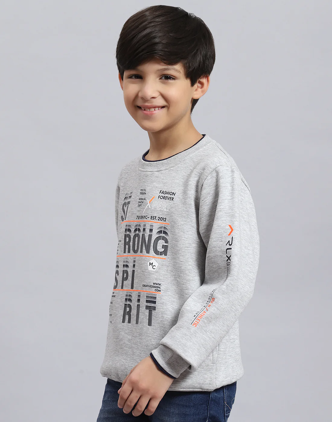 Boys Grey Melange Printed Round Neck Full Sleeve Sweatshirt - Image 4