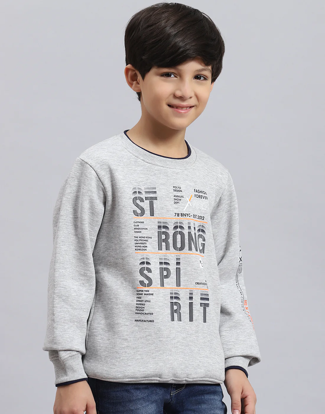 Boys Grey Melange Printed Round Neck Full Sleeve Sweatshirt - Image 6
