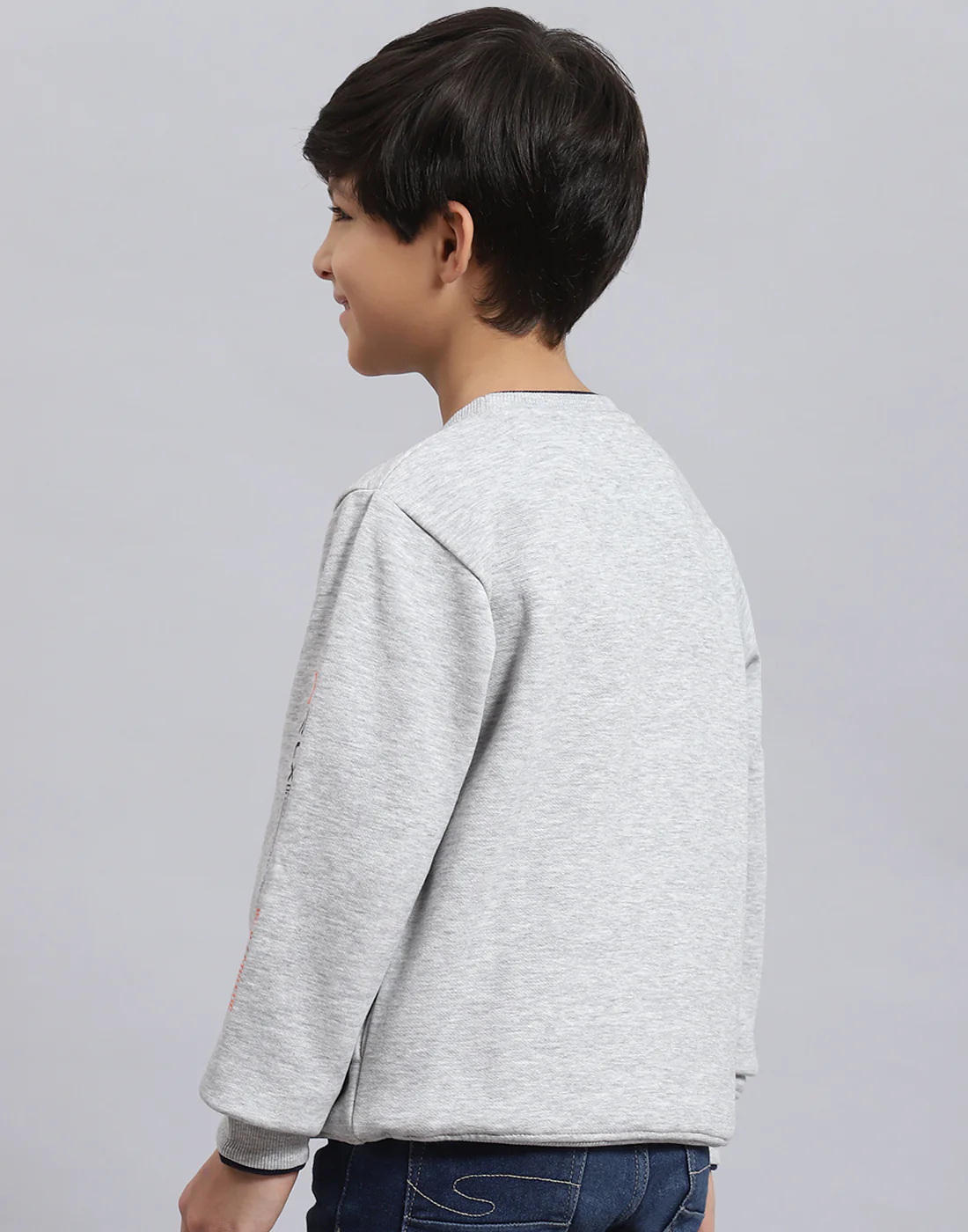 Boys Grey Melange Printed Round Neck Full Sleeve Sweatshirt - Image 7