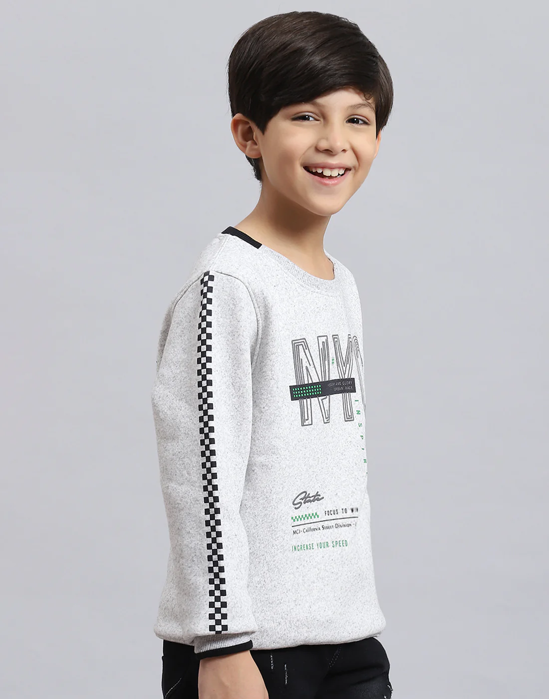 Boys Grey Melange Printed Round Neck Full Sleeve Sweatshirt - Image 4