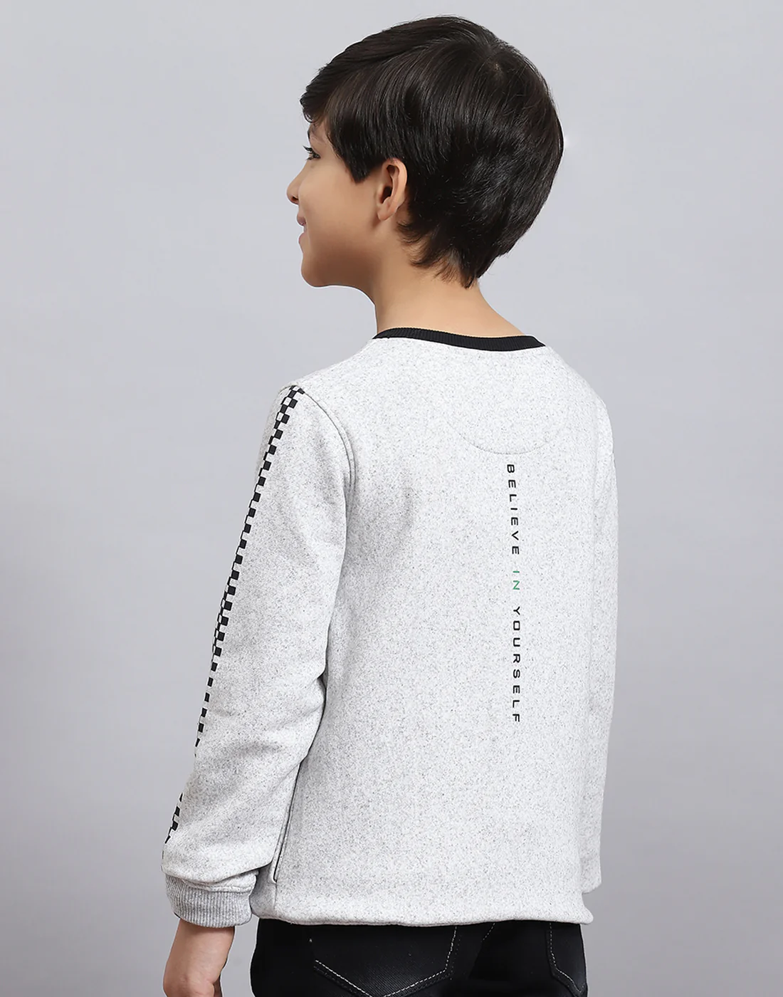 Boys Grey Melange Printed Round Neck Full Sleeve Sweatshirt - Image 6