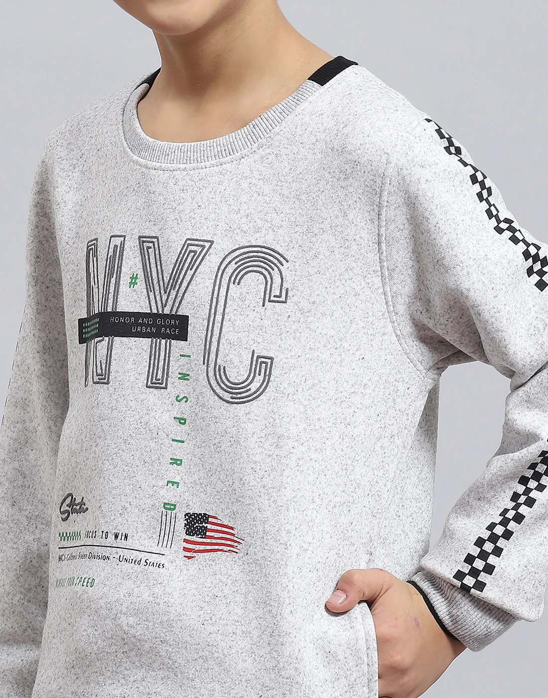 Boys Grey Melange Printed Round Neck Full Sleeve Sweatshirt - Image 7
