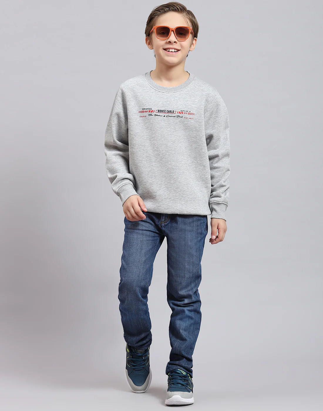 Boys Grey Melange Printed Round Neck Full Sleeve Sweatshirt - Image 2